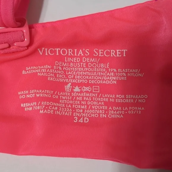 Victorias Secret Bra 34D Body by Victoria Lined Demi Pink - Picture 5 of 6